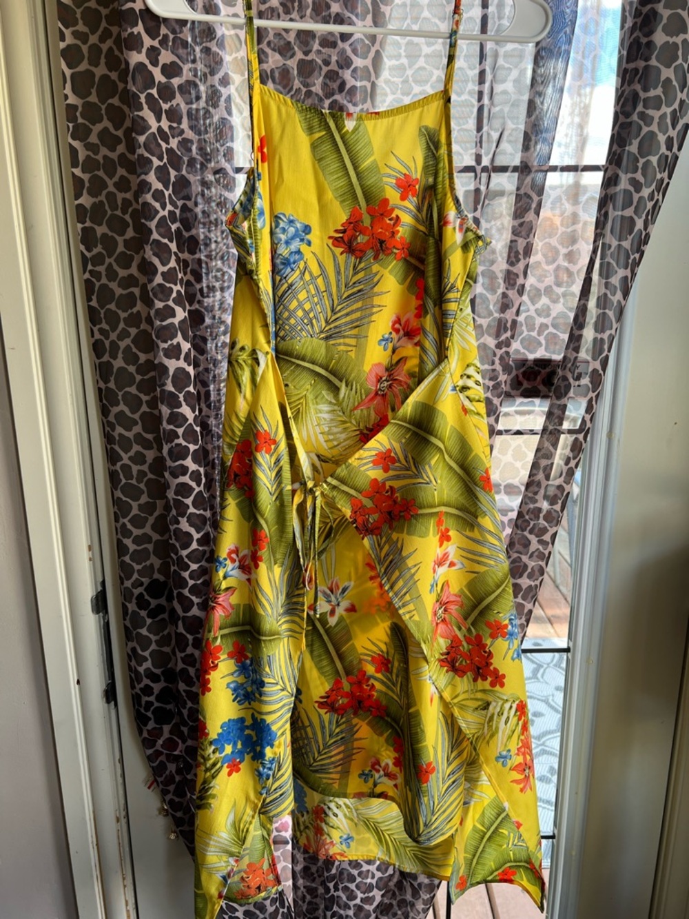 Solitaire Yellow Tropical Midi Dress with Red & Blue Floral Accents